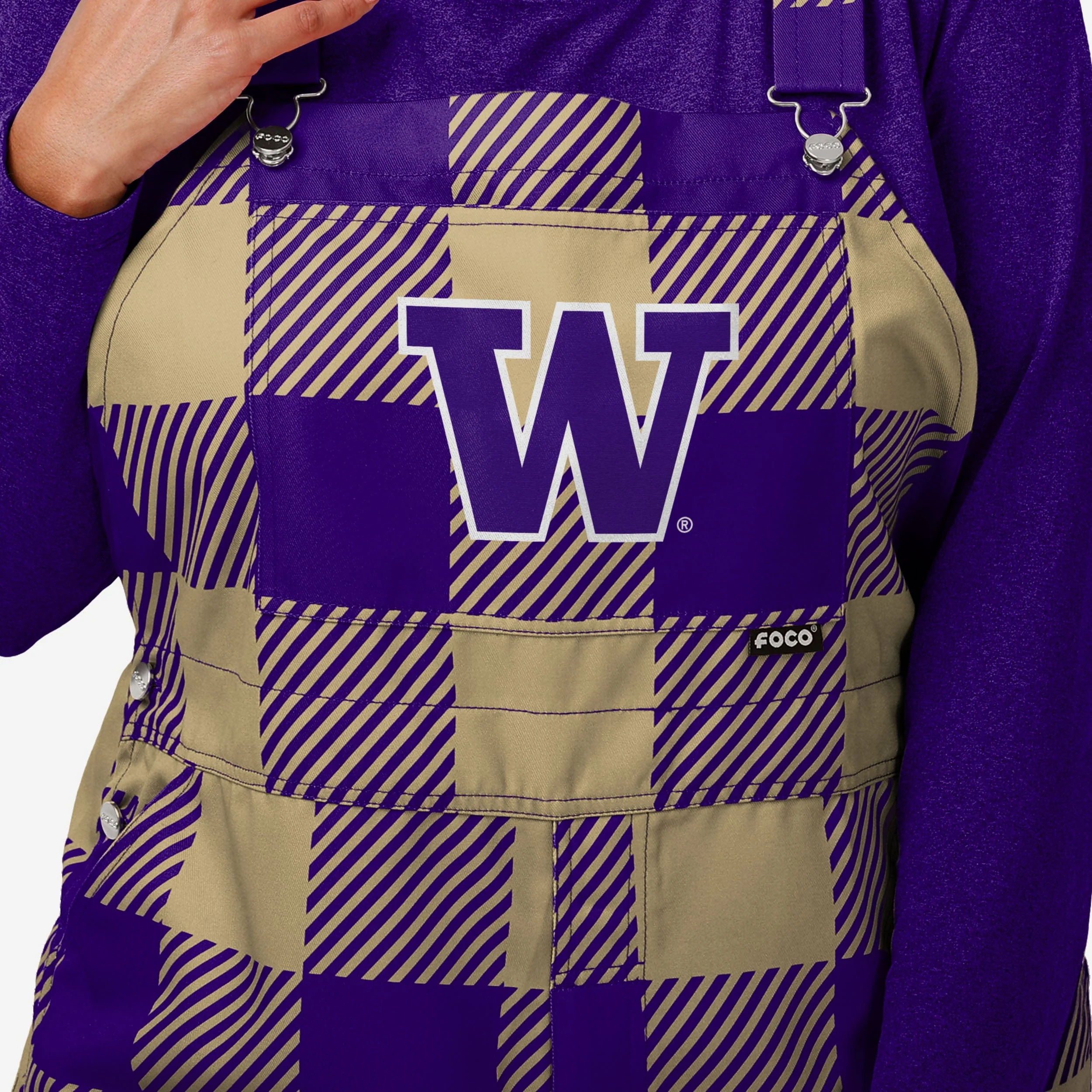 Washington Huskies Womens Plaid Bib Overalls - Image 4