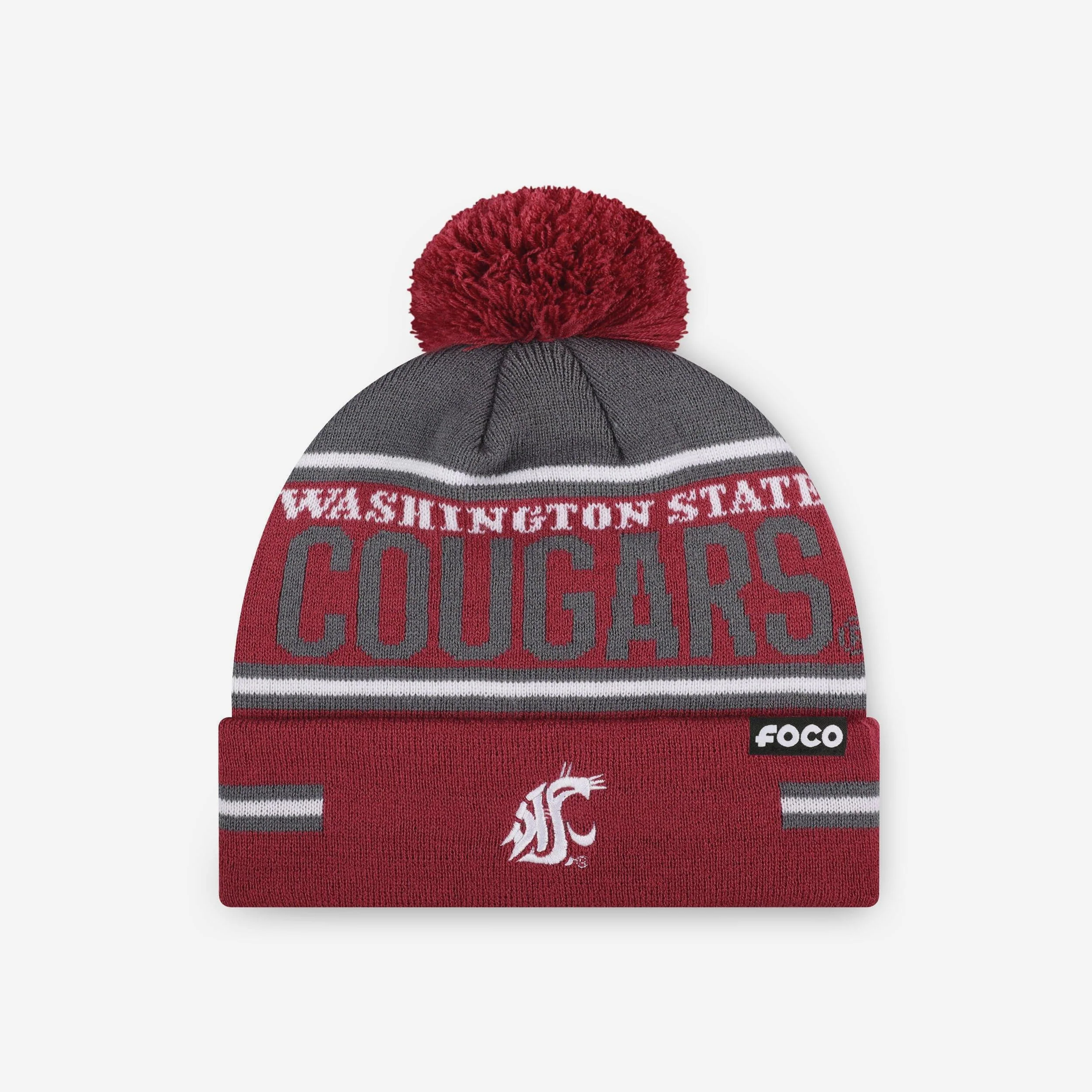 Washington State Cougars Big Wordmark Stripe Pom Beanie
