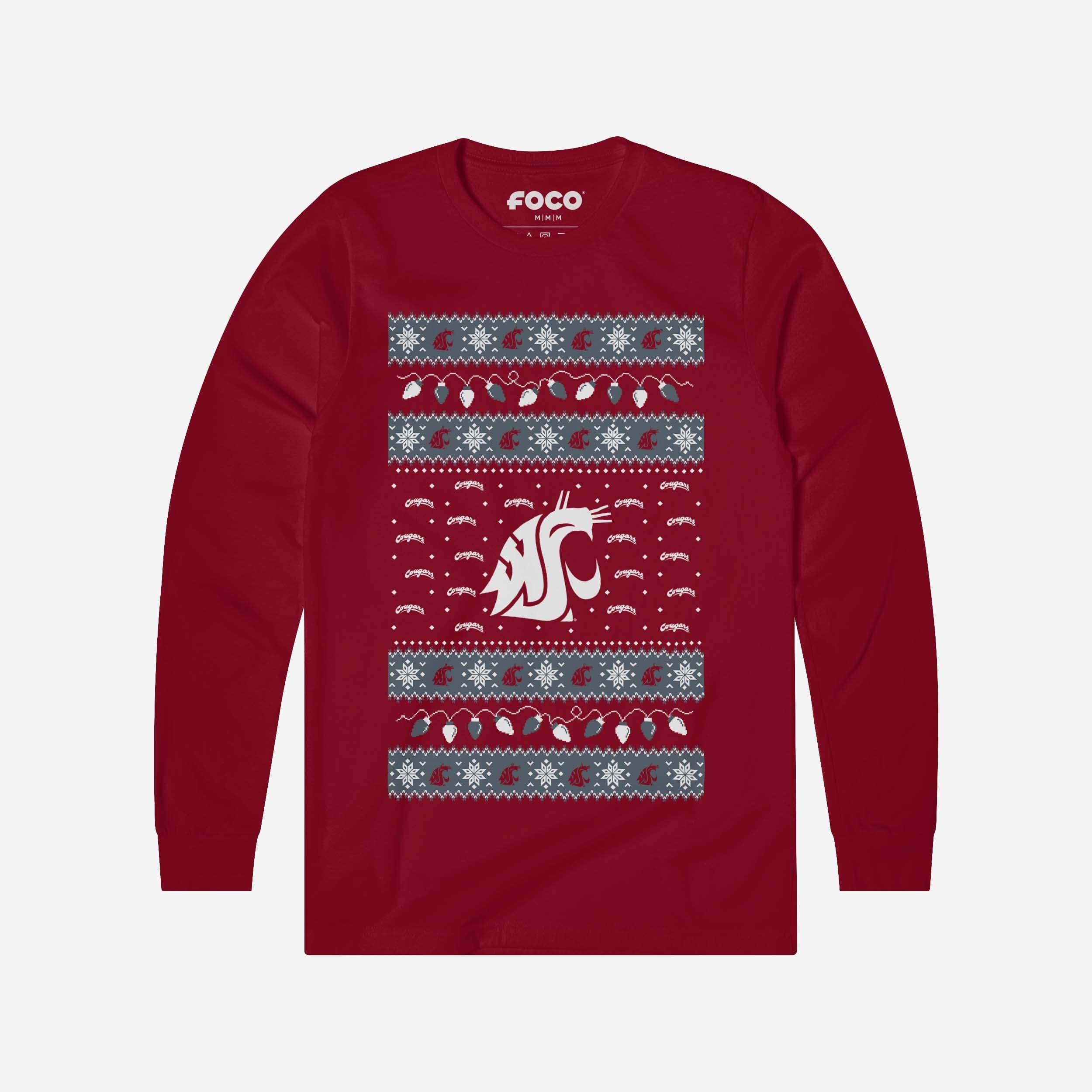 Washington State Cougars Holiday Lights Sweater Long Sleeve T-Shirt