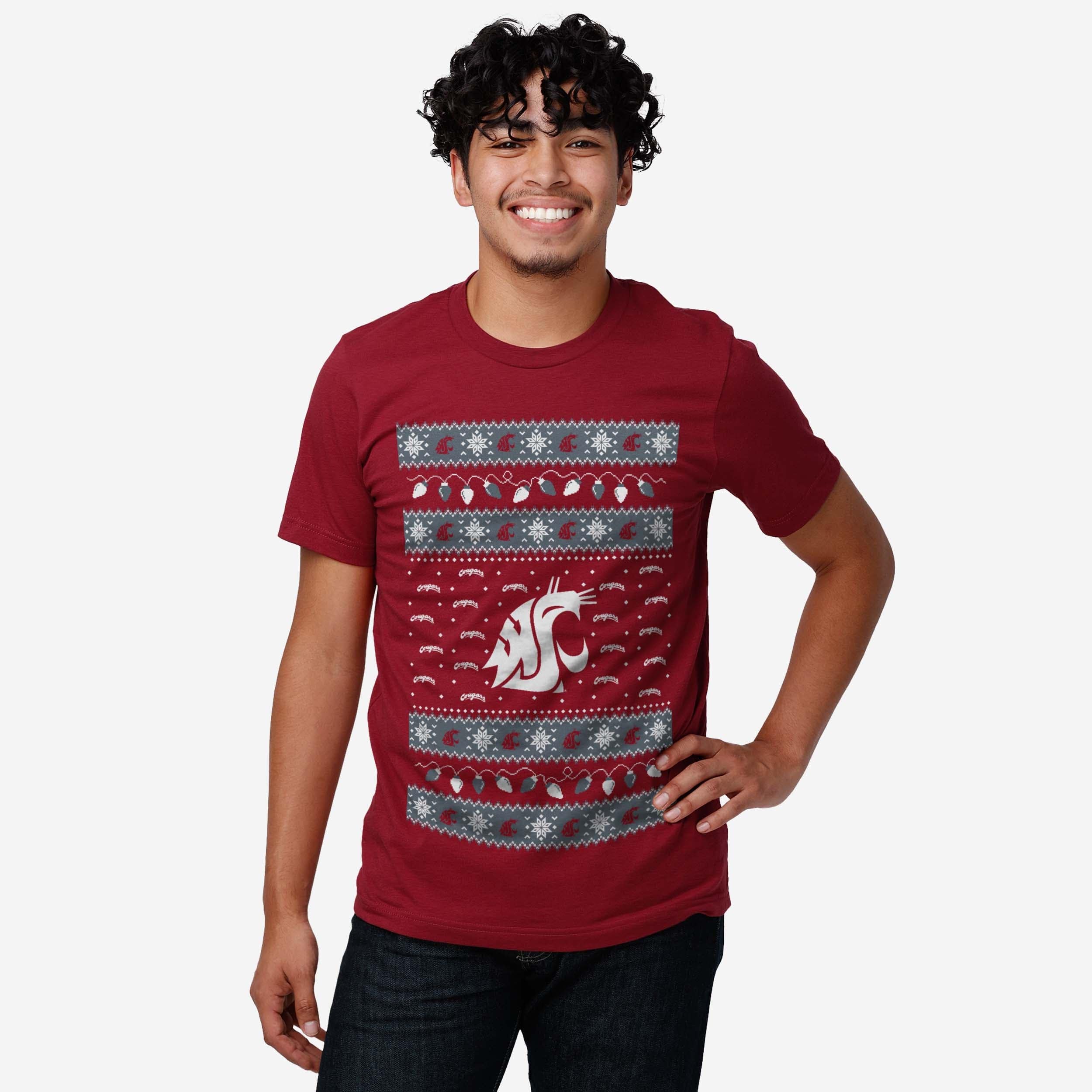 Washington State Cougars Holiday Lights Sweater T-Shirt - Image 2