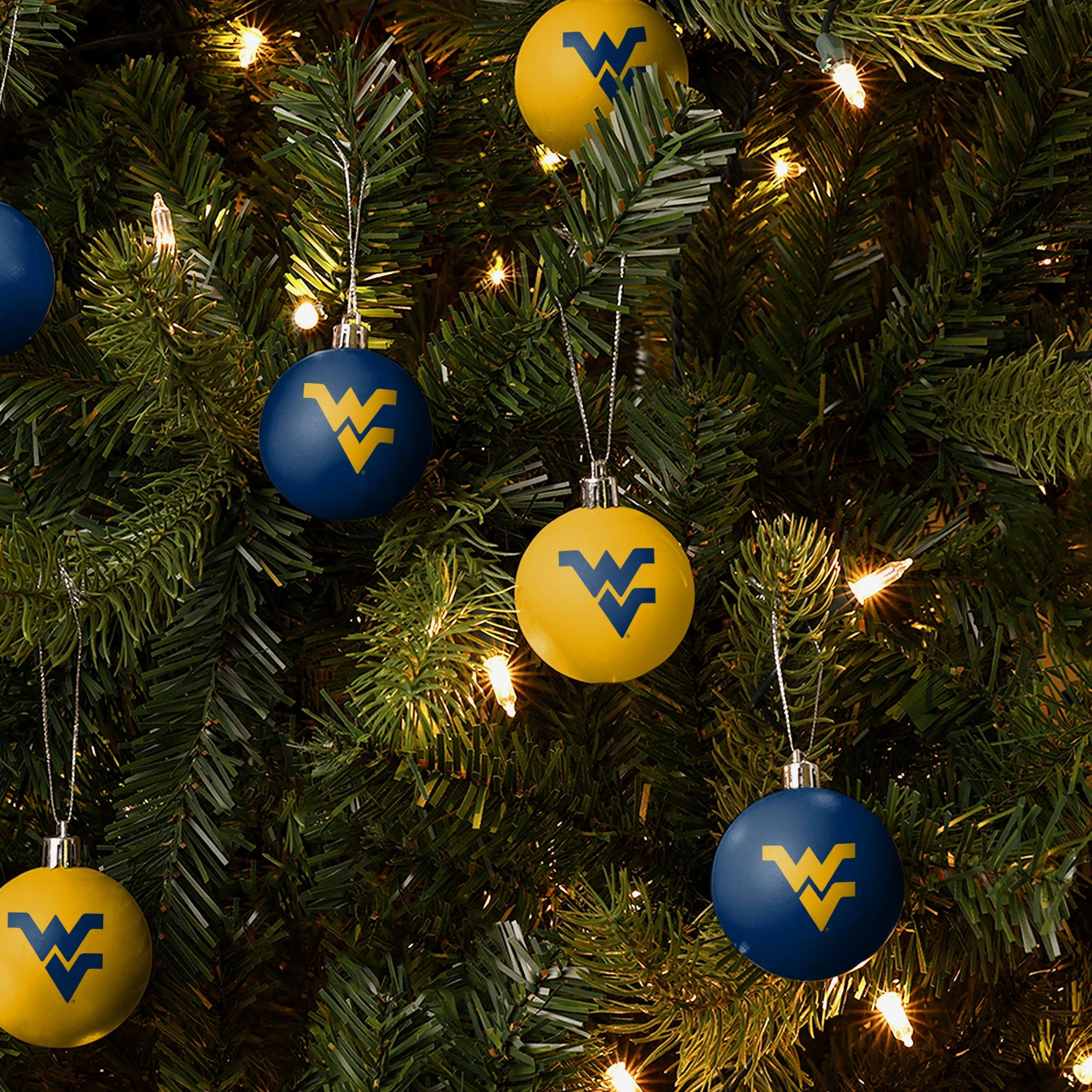 West Virginia Mountaineers 12 Pack Plastic Ball Ornament Set - Image 2