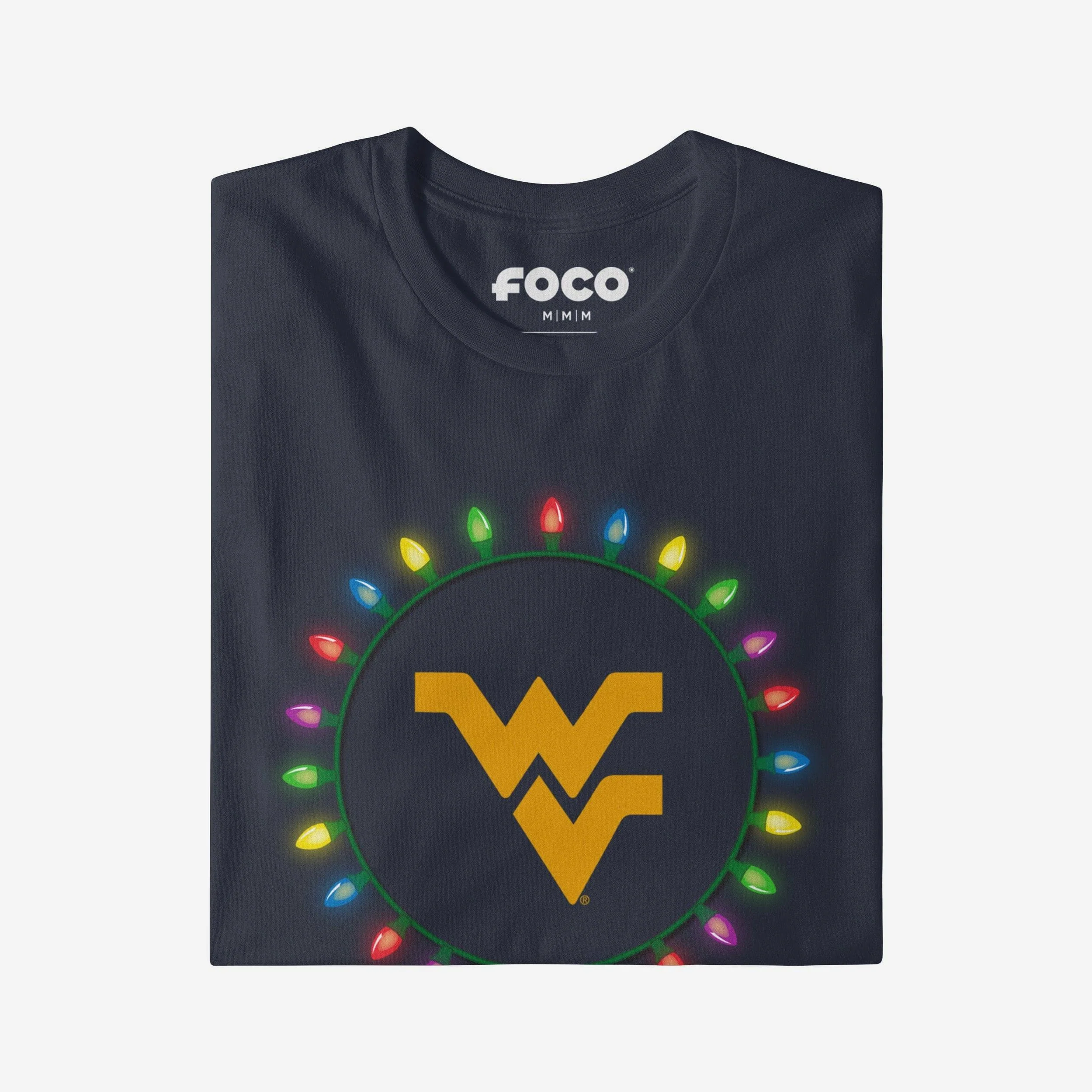 West Virginia Mountaineers Primary Logo Holiday Lights T-Shirt - Image 3