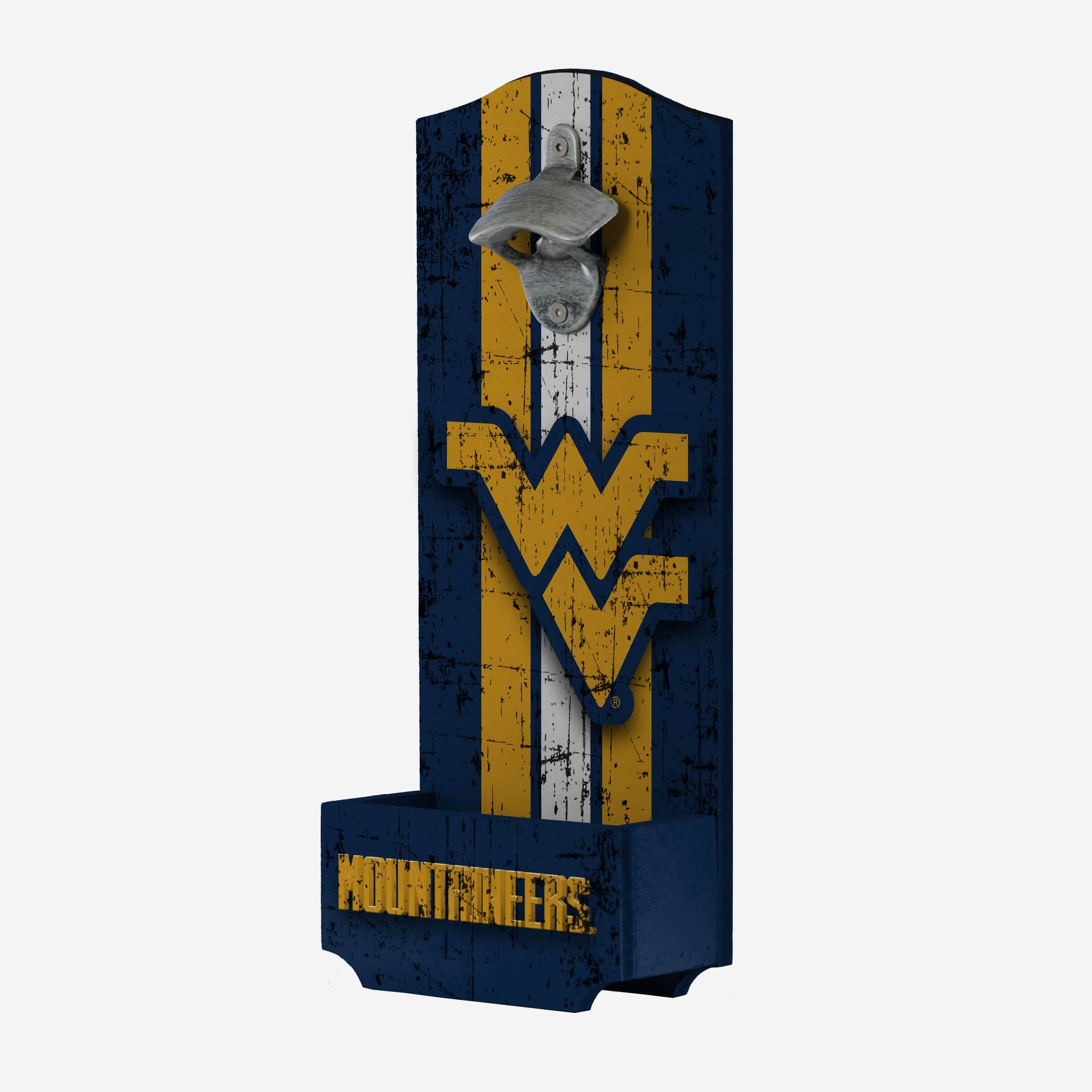 West Virginia Mountaineers Wooden Bottle Cap Opener Sign