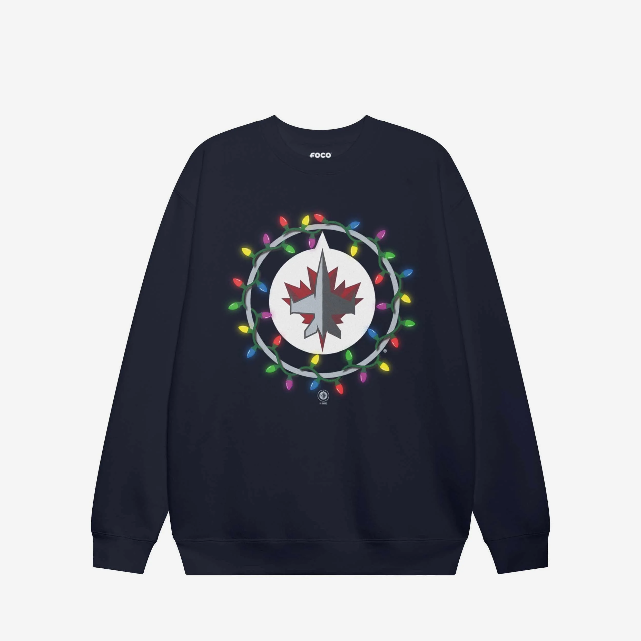 Winnipeg Jets Primary Logo Holiday Lights Crew Neck Sweatshirt