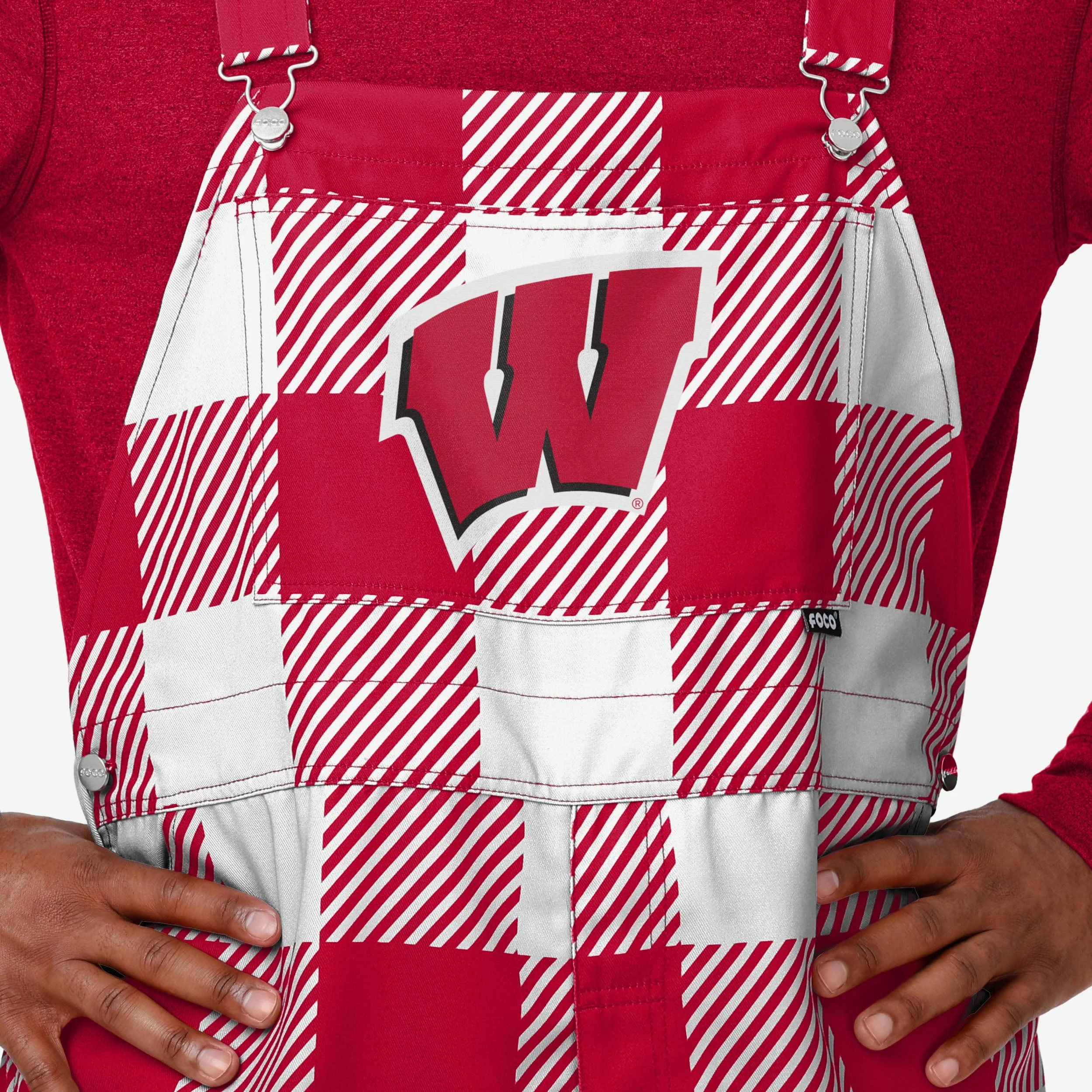 Wisconsin Badgers Mens Plaid Bib Overalls - Image 4