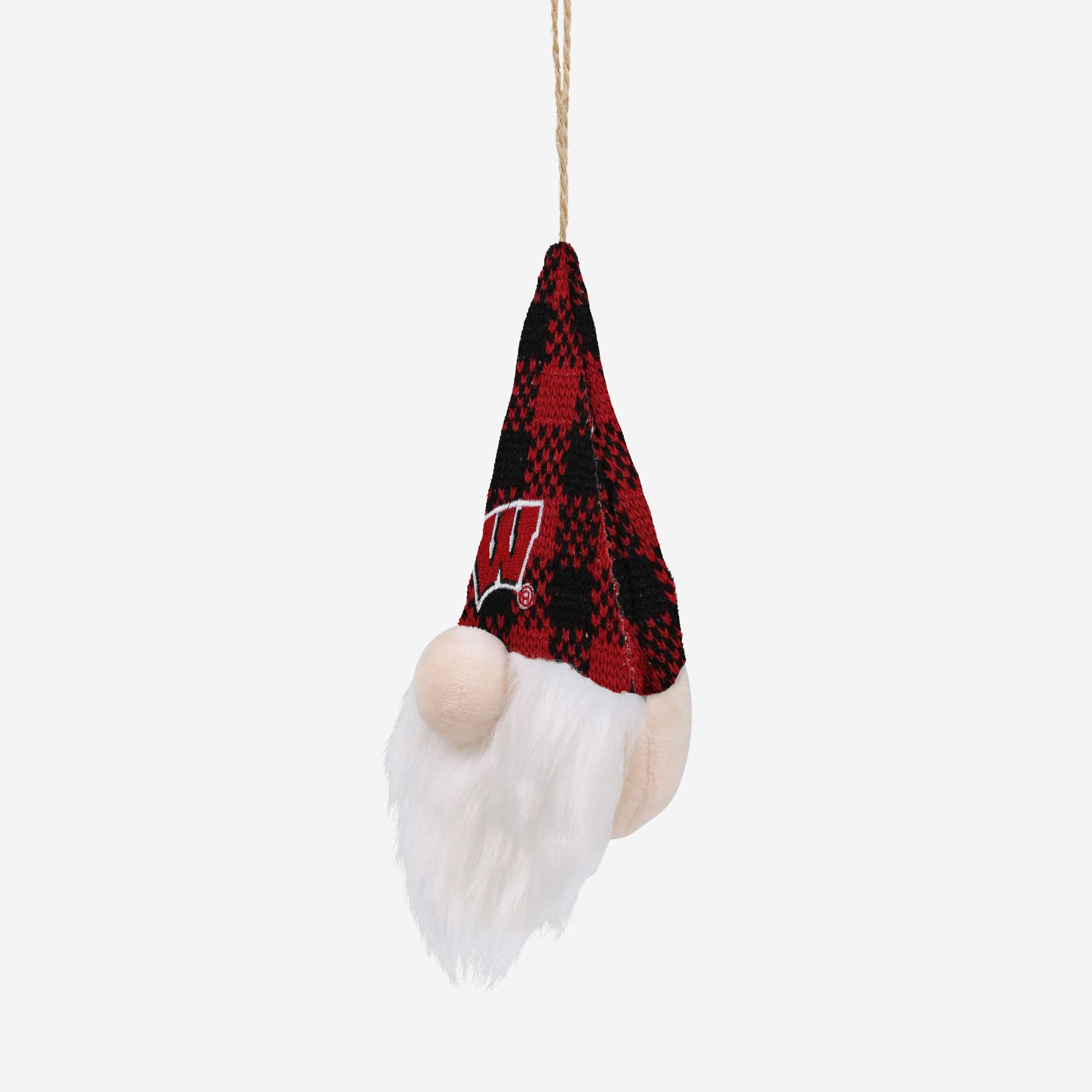 Wisconsin Badgers Plaid Hat Plush Gnome Ornament - Image 2