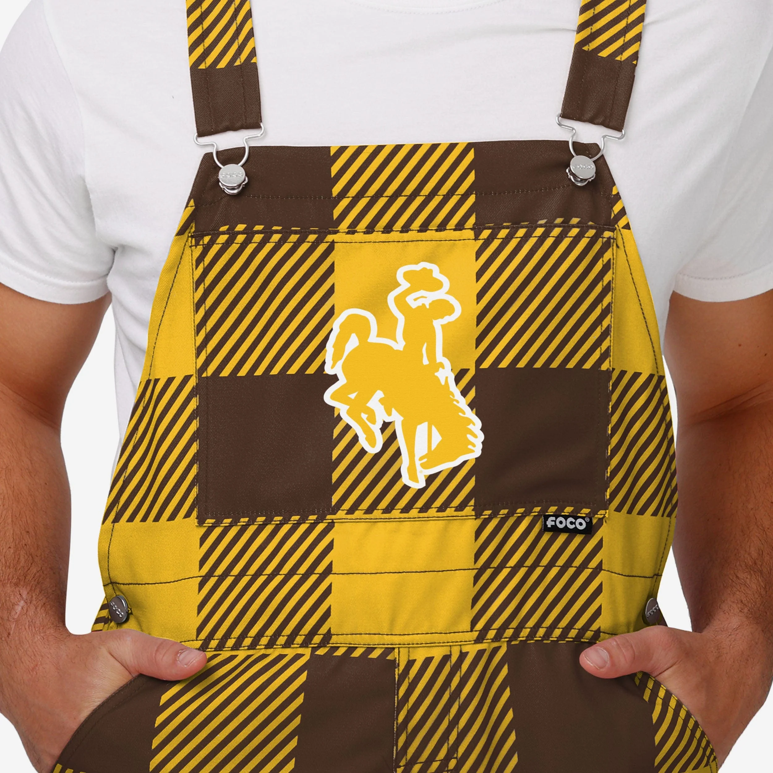 Wyoming Cowboys Mens Plaid Bib Overalls - Image 4