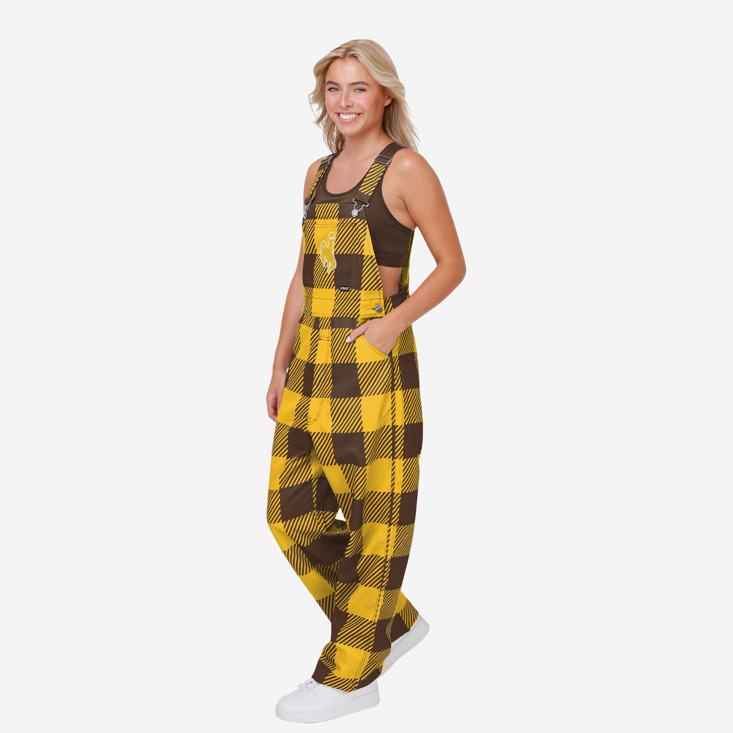 Wyoming Cowboys Womens Plaid Bib Overalls